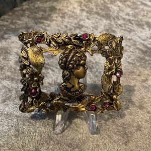 Vintage Musi Rectangular Brooch with Victorian Lady
